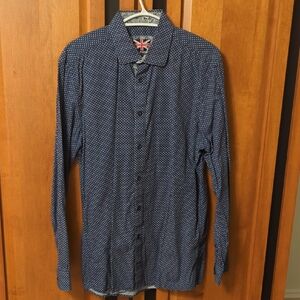 Navy Polka Dot Casual Button Down Shirt